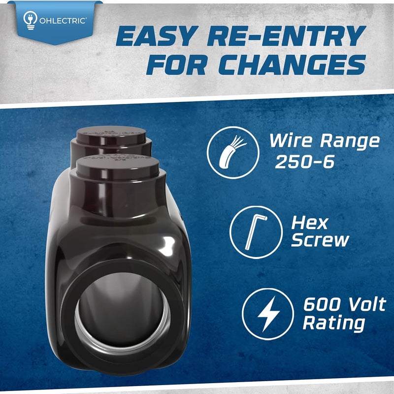 OHLECTRIC Insulated Wire Connector Inline Black Splice for 250-6 Wire Range Lugs with 5/16 Hex Screw, Pre-Filled with Oxide Inhibitor - Wire Connectors, Electrical Connectors, Wire Tap - Image 3